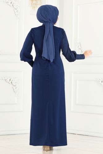 moda selvim Dress ASM2721 Navy Blue - Thumbnail