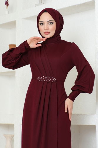 moda selvim Dress ASM2723 Burgundy - Thumbnail