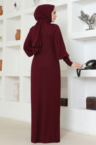 moda selvim Dress ASM2723 Burgundy - Thumbnail