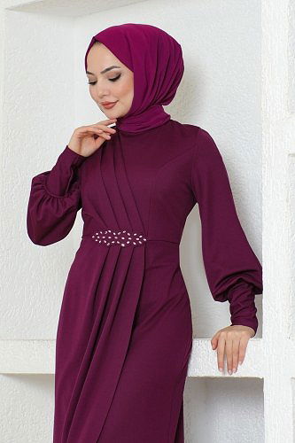 moda selvim Dress ASM2723 Damson - Thumbnail