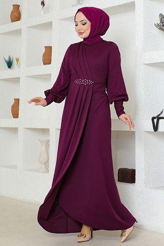 moda selvim Dress ASM2723 Damson - Thumbnail