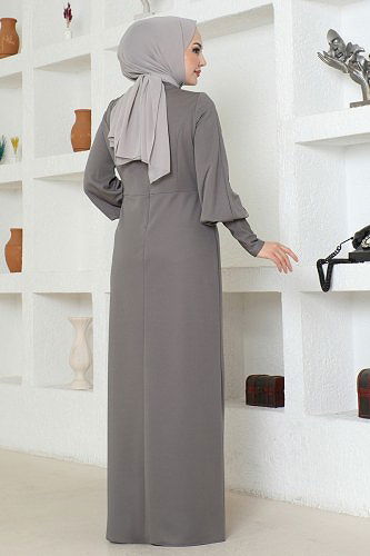 moda selvim الفستان رمادي ASM2723 - Thumbnail
