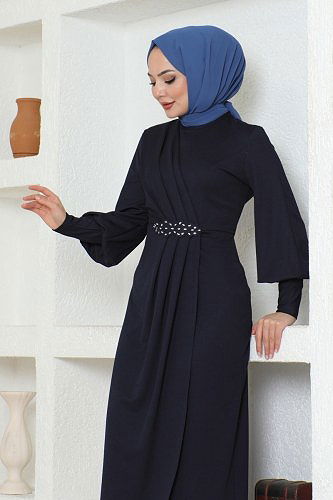 moda selvim Dress ASM2723 Navy Blue - Thumbnail