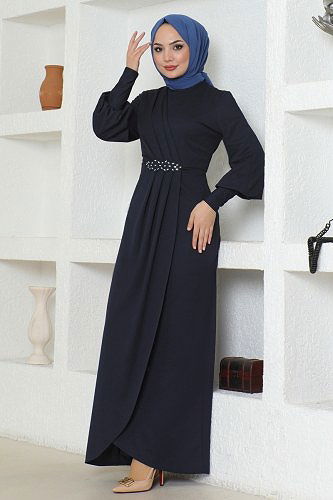 moda selvim Dress ASM2723 Navy Blue - Thumbnail