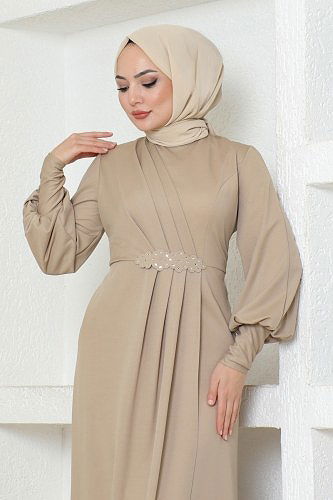 moda selvim الفستان بيج ASM2723 - Thumbnail