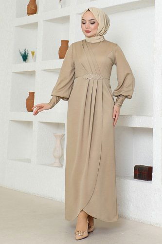 moda selvim الفستان بيج ASM2723 - Thumbnail