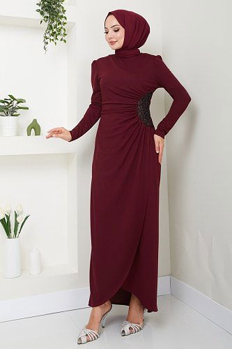 moda selvim Dress ASM2743 Burgundy - Thumbnail