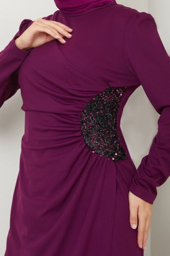 moda selvim Dress ASM2743 Damson - Thumbnail