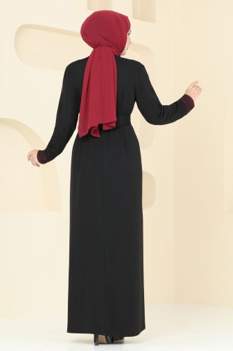 moda selvim Dress ASM2764 Black & Burgundy - Thumbnail