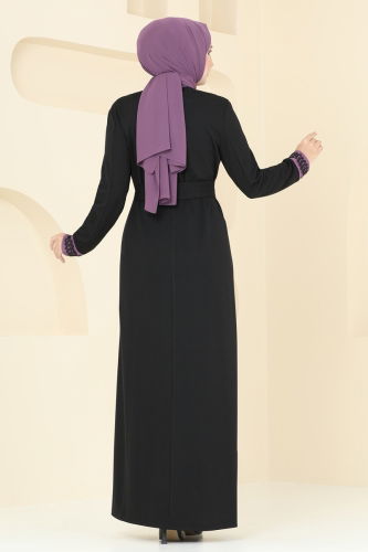 moda selvim Dress ASM2764 Black & Lilac - Thumbnail