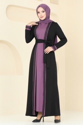 moda selvim Dress ASM2764 Black & Lilac - Thumbnail