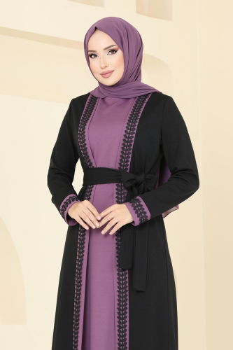 moda selvim Dress ASM2764 Black & Lilac - Thumbnail