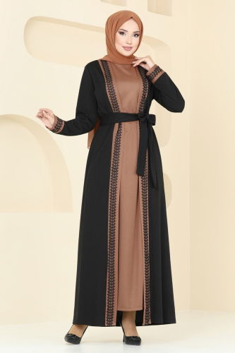 moda selvim Dress ASM2764 Black & Tan - Thumbnail