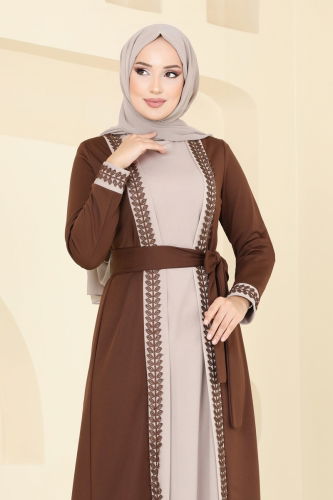 moda selvim Dress ASM2764 Brown & Vision - Thumbnail