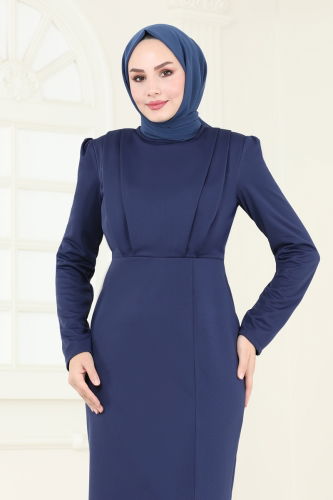 moda selvim Dress ASM2766 Navy Blue - Thumbnail