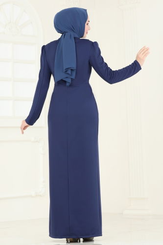 moda selvim Dress ASM2766 Navy Blue - Thumbnail