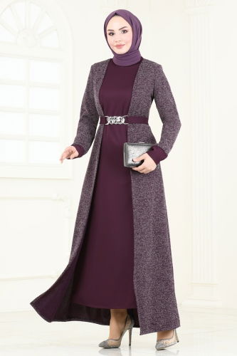 moda selvim Dress ASM2785 Damson - Thumbnail