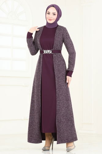 moda selvim Dress ASM2785 Damson - Thumbnail