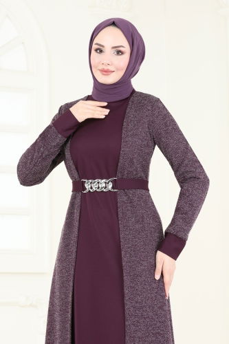 moda selvim Dress ASM2785 Damson - Thumbnail