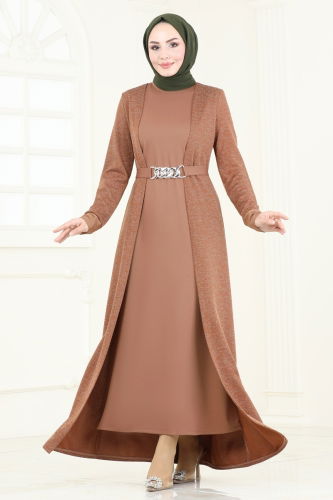 moda selvim Dress ASM2785 Tan - Thumbnail