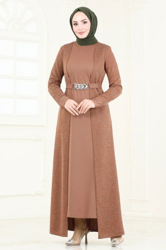 moda selvim Dress ASM2785 Tan - Thumbnail