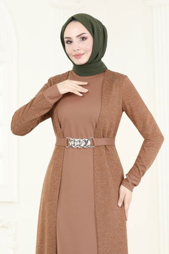 moda selvim Dress ASM2785 Tan - Thumbnail