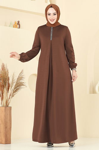 moda selvim الفستان بني ASM2824 - Thumbnail