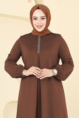 moda selvim الفستان بني ASM2824 - Thumbnail