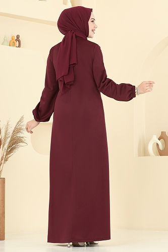moda selvim Dress ASM2824 Burgundy - Thumbnail