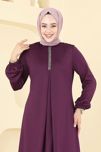 moda selvim Dress ASM2824 Damson - Thumbnail