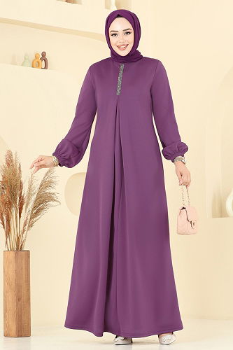 moda selvim Dress ASM2824 Dark Lilac - Thumbnail
