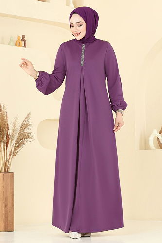 moda selvim Dress ASM2824 Dark Lilac - Thumbnail