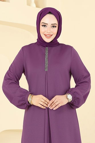 moda selvim الفستان ليلكي غامق ASM2824 - Thumbnail