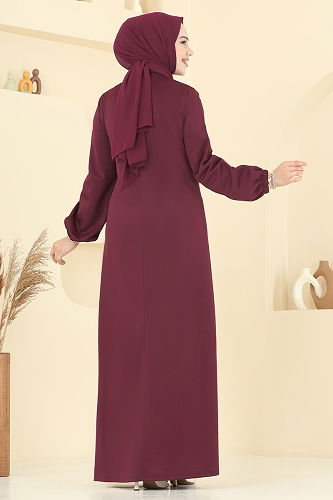 moda selvim Dress ASM2824 Light Burgundy - Thumbnail