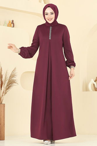 moda selvim Dress ASM2824 Light Burgundy - Thumbnail