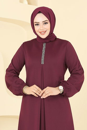 moda selvim Dress ASM2824 Light Burgundy - Thumbnail