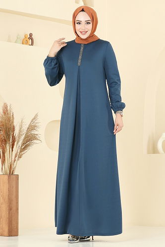 moda selvim Dress ASM2824 Petroleum - Thumbnail