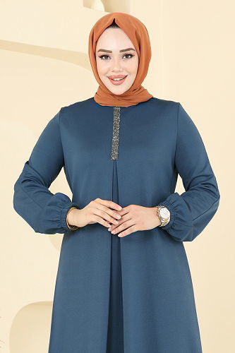 moda selvim Dress ASM2824 Petroleum - Thumbnail