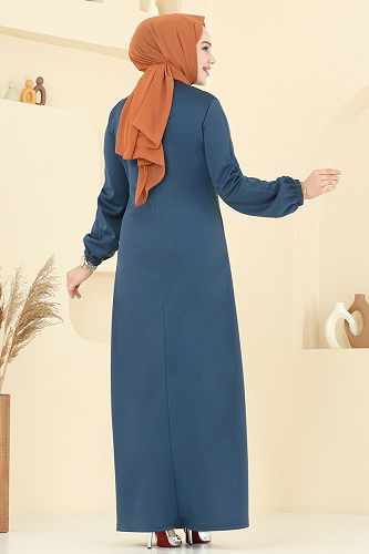 moda selvim Dress ASM2824 Petroleum - Thumbnail
