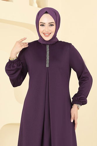 moda selvim الفستان أرجواني ASM2824 - Thumbnail