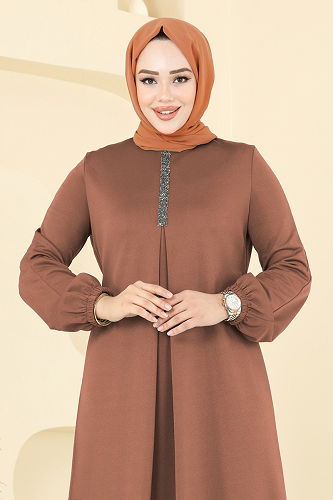 moda selvim الفستان عسلي ASM2824 - Thumbnail