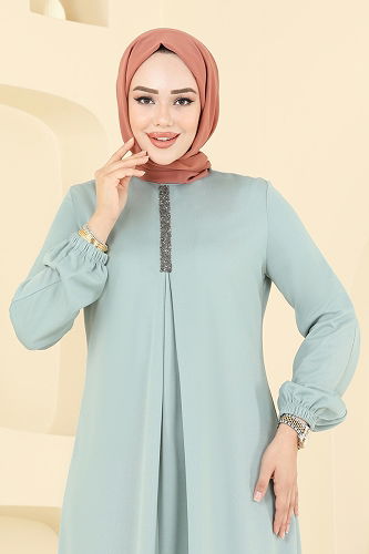 moda selvim الفستان اخضر فاتح ASM2824 - Thumbnail