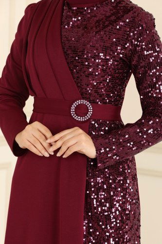 moda selvim Dress ASM4516 Claret Red - Thumbnail