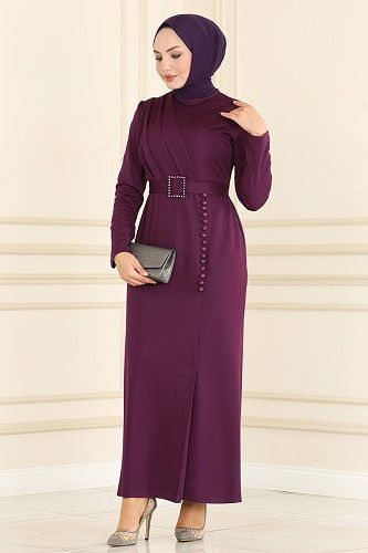 moda selvim Dress ASM4558 Damson - Thumbnail