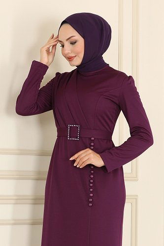 moda selvim Dress ASM4558 Damson - Thumbnail