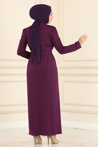 moda selvim ASM4558 ارجواني فستان - Thumbnail
