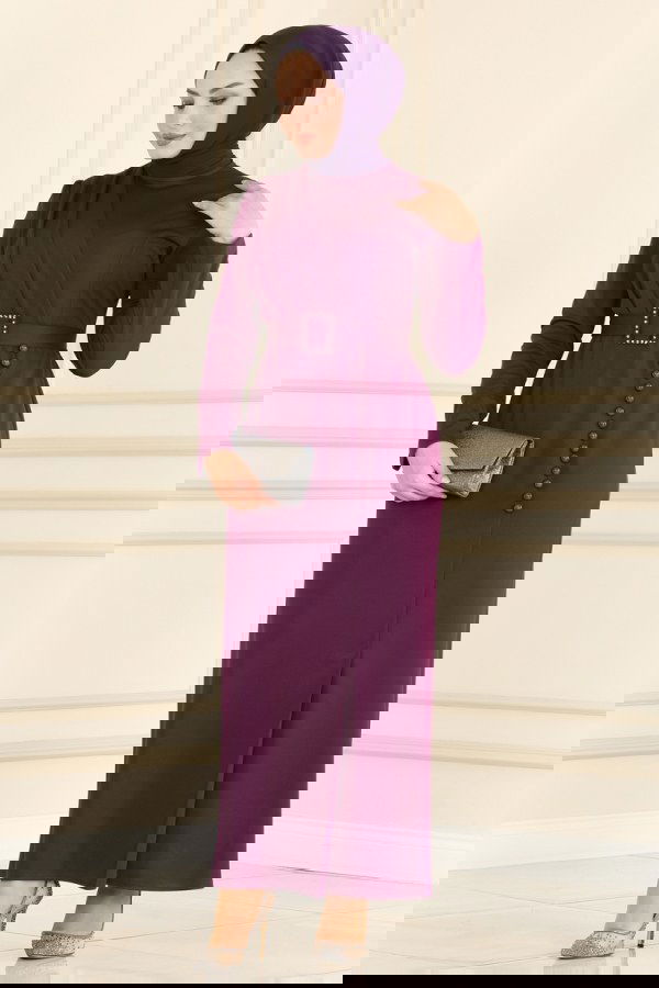 Modaselvim خصم صافٍ20%+20% في سلة التسوق ASM4558 ارجواني فستان