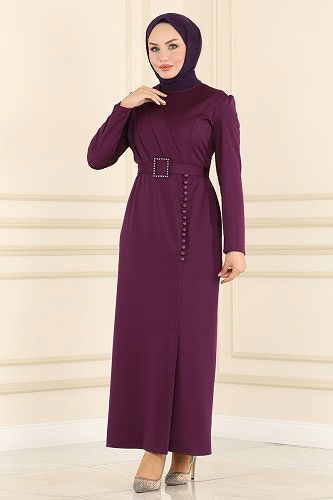 moda selvim ASM4558 ارجواني فستان - Thumbnail