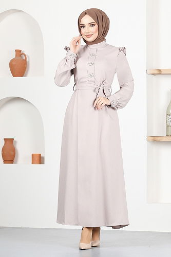 moda selvim الفستان بيج ASN129-M - Thumbnail