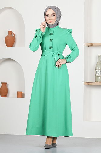moda selvim الفستان أخضر ASN129-M - Thumbnail